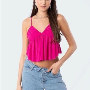 Urban Outfitters Magenta Pink Mesh Flowy Women's Top